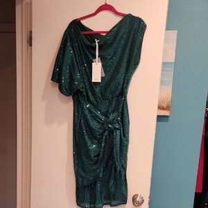 NWT XL Grace Karin Teal One Shoulder Sequin Dress